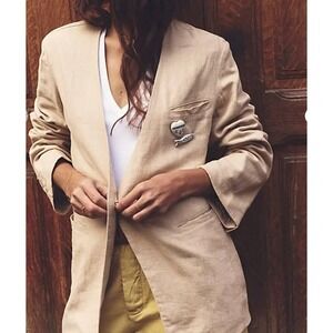 Free People Linen Blazer Womens XS (oversized) Tan Beachy